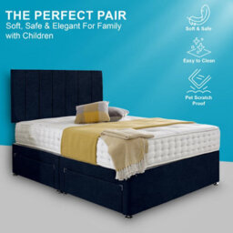 Dining Tables Oslo Matching Headboard Divan Set, 2 Drawer On Same Side With Sprung 1500 Comfort Mattress - Chenille Indigo - Double - thumbnail 2