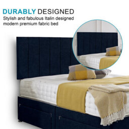 Dining Tables Oslo Matching Headboard Divan Set, 2 Drawer On Same Side With Sprung 1500 Comfort Mattress - Chenille Indigo - Double - thumbnail 3