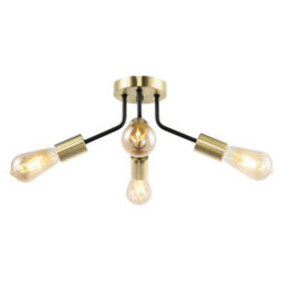 Happy Homewares Vintage Industrial Ceiling Light Fitting In Satin Gold And Matte Black - thumbnail 3