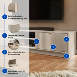 Tv Stand Tireno 2K 180 Cm White Sand Beige Ribbed Media Unit Cabinet Gold Handles Living Room Furniture Glamour Style - thumbnail 6