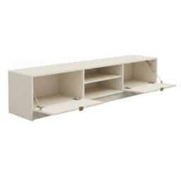 Tv Stand Tireno 2K 180 Cm White Sand Beige Ribbed Media Unit Cabinet Gold Handles Living Room Furniture Glamour Style - thumbnail 3