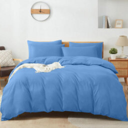 Aspire Homeware Plain Duvet Cover Set Soft Microfibre, Light Blue, Double (L)200Cm X (W)200Cm - thumbnail 1
