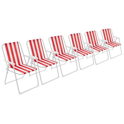 Harbour Housewares Folding Metal Beach Chairs - Red Stripe - Pack Of 6 - Portable Outdoor Garden Camping Festival Seats - image 1