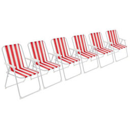 Harbour Housewares Folding Metal Beach Chairs - Red Stripe - Pack Of 6 - thumbnail 1