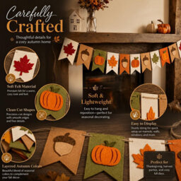 Amorly 11 Flags Fall Felt Garland Banner Autumn Pumpkin Maple Leaf Acorn Hanging Bunting, Thanksgiving Mantel Decor With Hanging String - thumbnail 3