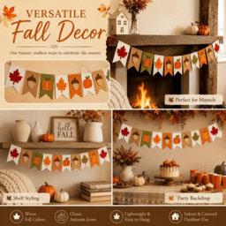 Amorly 11 Flags Fall Felt Garland Banner Autumn Pumpkin Maple Leaf Acorn Hanging Bunting, Thanksgiving Mantel Decor With Hanging String - thumbnail 4