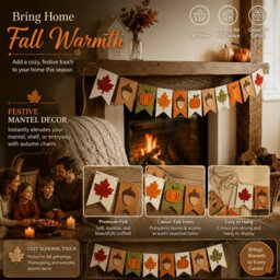 Amorly 11 Flags Fall Felt Garland Banner Autumn Pumpkin Maple Leaf Acorn Hanging Bunting, Thanksgiving Mantel Decor With Hanging String - thumbnail 8