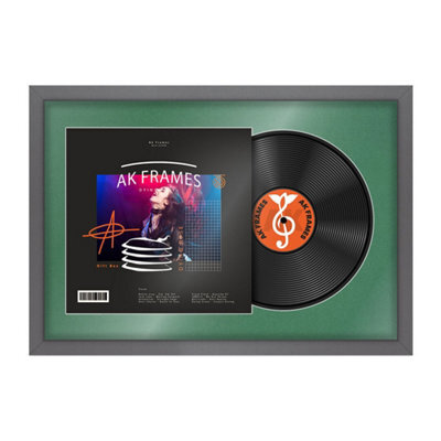 "AK Frames 25X17"" Dark Grey Sleek Vinyl Record Frame With Emerald Mount For 12 Inch Lp Cover & Disc - Overlapped Design" - image 1