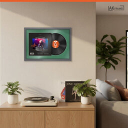 "AK Frames 25X17"" Dark Grey Sleek Vinyl Record Frame With Emerald Mount For 12 Inch Lp Cover & Disc - Overlapped Design" - thumbnail 5