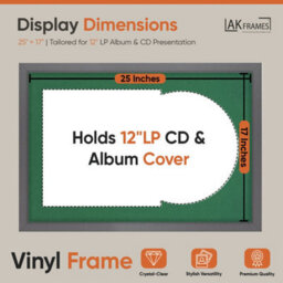 "AK Frames 25X17"" Dark Grey Sleek Vinyl Record Frame With Emerald Mount For 12 Inch Lp Cover & Disc - Overlapped Design" - thumbnail 2