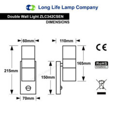 Long Life Lamps Company Pir Double Outdoor Wall Light Copper Finish With Movement Sensor Ip44 Zlc342Csen - thumbnail 2