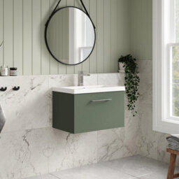 Balterley Bramshall Modern Bathroom Wall Hung 1 Soft Close Drawer Vanity Unit & Mid-Edge Basin, Satin Green, 610mm - thumbnail 4
