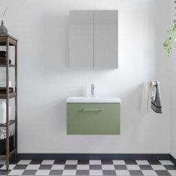 Balterley Bramshall Modern Bathroom Wall Hung 1 Soft Close Drawer Vanity Unit & Mid-Edge Basin, Satin Green, 610mm - thumbnail 2