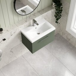 Balterley Bramshall Modern Bathroom Wall Hung 1 Soft Close Drawer Vanity Unit & Mid-Edge Basin, Satin Green, 610mm - thumbnail 3