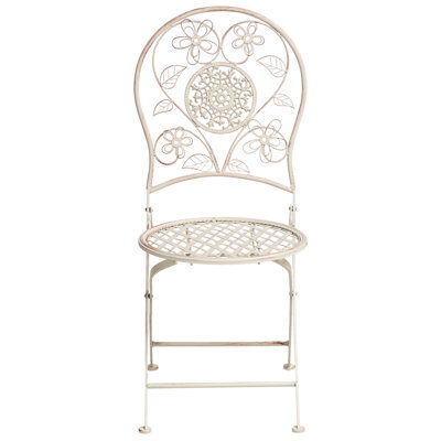 Wyld and Coco Set Of 2 Evergarden Vintage Floral Folding Garden Chairs Light Beige - Iron, E-Coated, Foldable - W40 X D45 X H95Cm - image 1