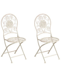 Wyld and Coco Set Of 2 Evergarden Vintage Floral Folding Garden Chairs Light Beige - Iron, E-Coated, Foldable - W40 X D45 X H95Cm - thumbnail 3