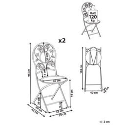 Wyld and Coco Set Of 2 Evergarden Vintage Floral Folding Garden Chairs Light Beige - Iron, E-Coated, Foldable - W40 X D45 X H95Cm - thumbnail 5