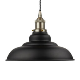 Matt Black St Edmund's Painted Dome Pendant Light With Brushed Chrome Lamp Holder And Grey Twisted Cable - Se Home
