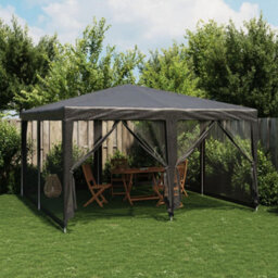 Walplus Party Tent Garden Gazebo Canopy With 8 Mesh Sidewalls Anthracite 4X4 M Hdpe - thumbnail 1