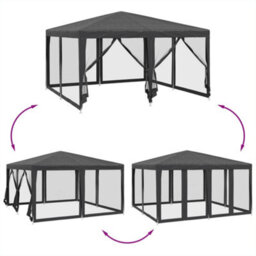 Walplus Party Tent Garden Gazebo Canopy With 8 Mesh Sidewalls Anthracite 4X4 M Hdpe - thumbnail 6