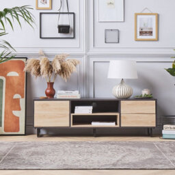 Beliani Dark Brown Two-Tone Tv Cabinet For Up To 65-Inch Tvs With Storage And Cable Management - thumbnail 2