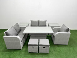 Fimous High Back Poly Rattan Garden Furniture Set Reclining Chair Loveseat Sofa Indoor Outdoor Set 2 Stool 2 Side Table - thumbnail 1