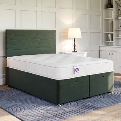 Divan Base Direct Plush Emerald Green Ottoman Divan 4Ft6 Double Side Lift Ottoman + Sandringham Strutted Headboard - image 1