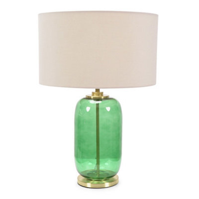 Valuelights Leigh Forest Green Glass And Gold Detail Table Lamp With Cream Shade - image 1