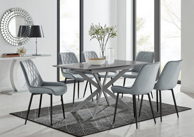 Furniturebox Uk Lira 100Cm Grey Metal Extending Dining Table & 6 Grey Pesaro Black Leg Chairs - image 1