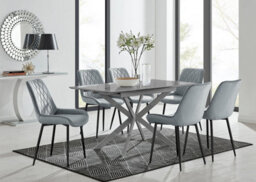 Furniturebox Uk Lira 100Cm Grey Metal Extending Dining Table & 6 Grey Pesaro Black Leg Chairs - thumbnail 1