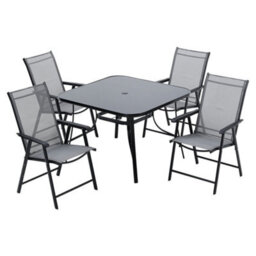 Living And Home Set Of 5 Garden Ripple Glass Square Umbrella Table And Folding Chairs Set  105 Cm - thumbnail 3