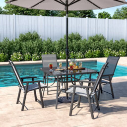 Living And Home Set Of 5 Garden Ripple Glass Square Umbrella Table And Folding Chairs Set  105 Cm - thumbnail 2