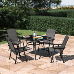 Living And Home Set Of 5 Garden Ripple Glass Square Umbrella Table And Folding Chairs Set  105 Cm - thumbnail 1