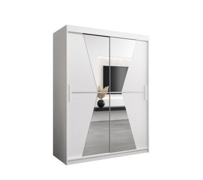 Arte Morocco Contemporary 2 Mirrored Sliding Door Wardrobe 5 Shelves 2 Rails White Matt (H)2000mm (W)1500mm (D)620mm - image 1