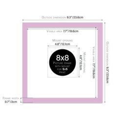 "8X8"" Lilac Picture Frame - 8X8"" Square Frame With 5X5"" Mount For 8X8""/5X5"" Pictures Vintage Style Thin Edge, 1 Pack" - thumbnail 2