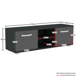 Lassic Vida Designs Cosmo Black 2 Door Tv Unit 120Cm Sideboard Cabinet - thumbnail 2