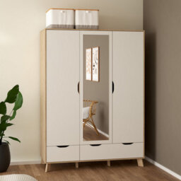 Furniture To Go Ikast Wardrobe 3 Doors And 2 Drawers With Mirror In Jackson Hickory And White - thumbnail 9