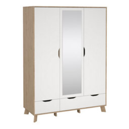 Furniture To Go Ikast Wardrobe 3 Doors And 2 Drawers With Mirror In Jackson Hickory And White - thumbnail 1