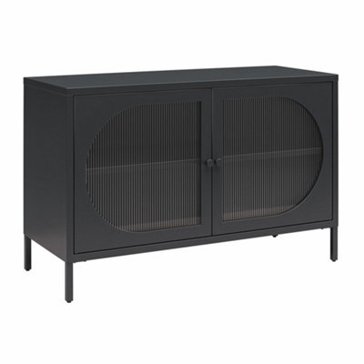 Dorel Home Luna Wide Metal Cabinet With 2 Fluted Glass Doors Black - image 1