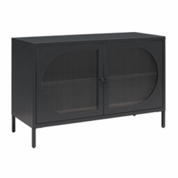 Dorel Home Luna Wide Metal Cabinet With 2 Fluted Glass Doors Black - thumbnail 1