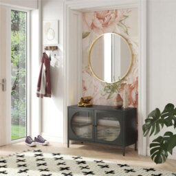 Dorel Home Luna Wide Metal Cabinet With 2 Fluted Glass Doors Black - thumbnail 3