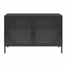 Dorel Home Luna Wide Metal Cabinet With 2 Fluted Glass Doors Black - thumbnail 4