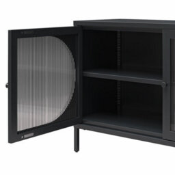 Dorel Home Luna Wide Metal Cabinet With 2 Fluted Glass Doors Black - thumbnail 5