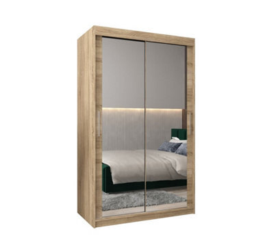 Arte Tokyo 03 Contemporary Mirrored 2 Sliding Door Wardrobe 5 Shelves 2 Rails Oak Sonoma Effect (H)2000mm (W)1200mm (D)620mm - image 1