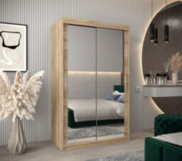 Arte Tokyo 03 Contemporary Mirrored 2 Sliding Door Wardrobe 5 Shelves 2 Rails Oak Sonoma Effect (H)2000mm (W)1200mm (D)620mm - thumbnail 2