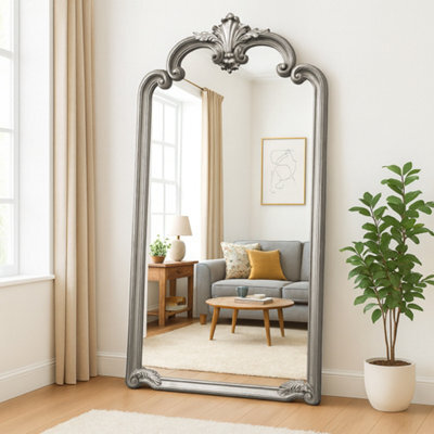 Agenzia 14 Extra Large Ornate Frame Leaner Wall Mirror Antique Silver 184 X 104Cm - image 1