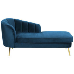 Beliani Left Hand Chaise Lounge Allier Velvet Navy Blue