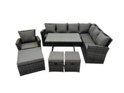 Fimous 10 Seater Garden Outdoor Rattan Furniture Set Rattan Corner Sofa Oblong Dining Table With Armchair 3 Footstools - thumbnail 2