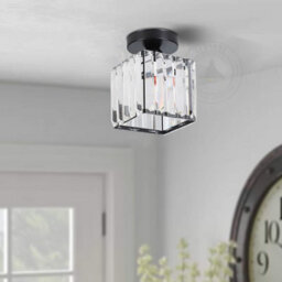 Modern K9 Crystal Square Ceiling Light Semi Flush Mount Luxury Fixture For Bedroom, Living Room, Hallway - thumbnail 3