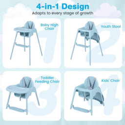Costway Convertible Baby High Chair Infant Highchair W/ 2 Heights For 6-36 Months Kids-Blue - thumbnail 2